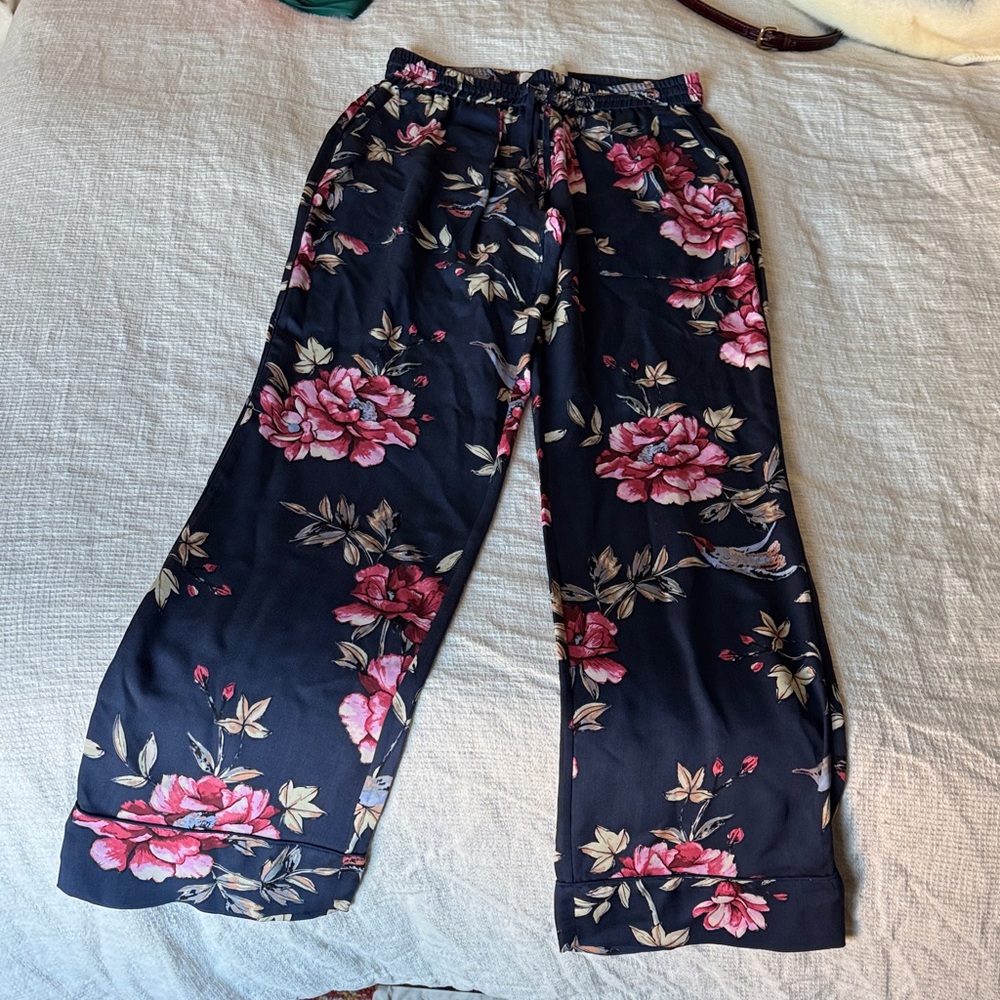 Joie navy and Pink Floral Wide Leg Pants